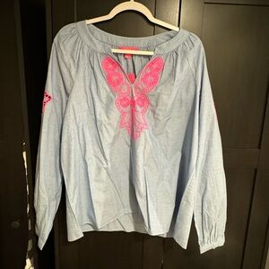 Lilly Pulitzer light blue/pink blouse L. NWT